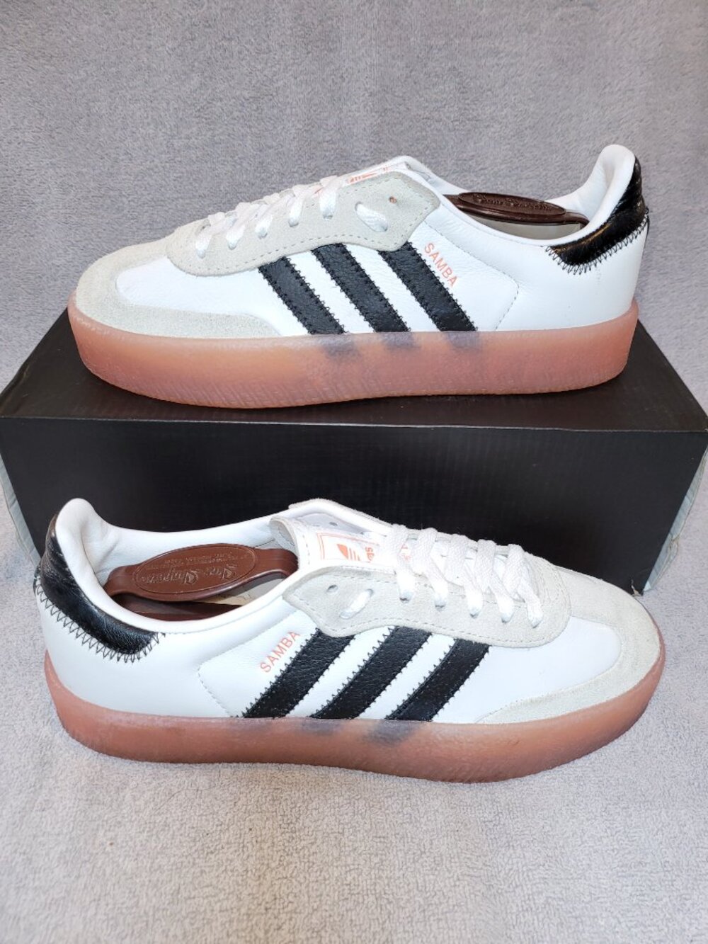 Adidas Sambae Samba Size 7 Women's Leather Casual Shoes White Black Coral JI3072